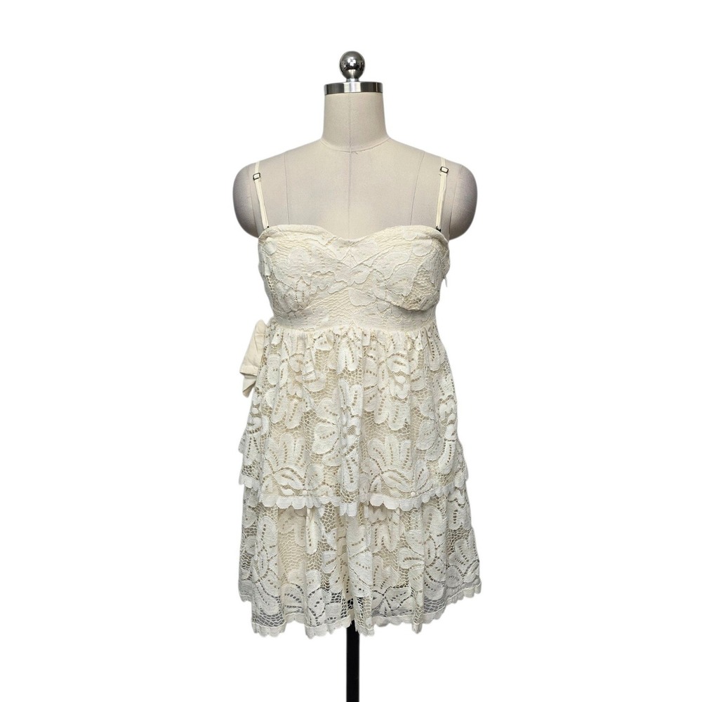 Maeve Anthropologie White Lace Tiered Ruffle Mini Dress Sweetheart Size Med NEW